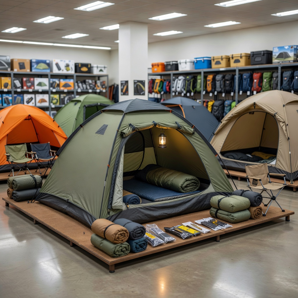 Camping tent display inside retail store