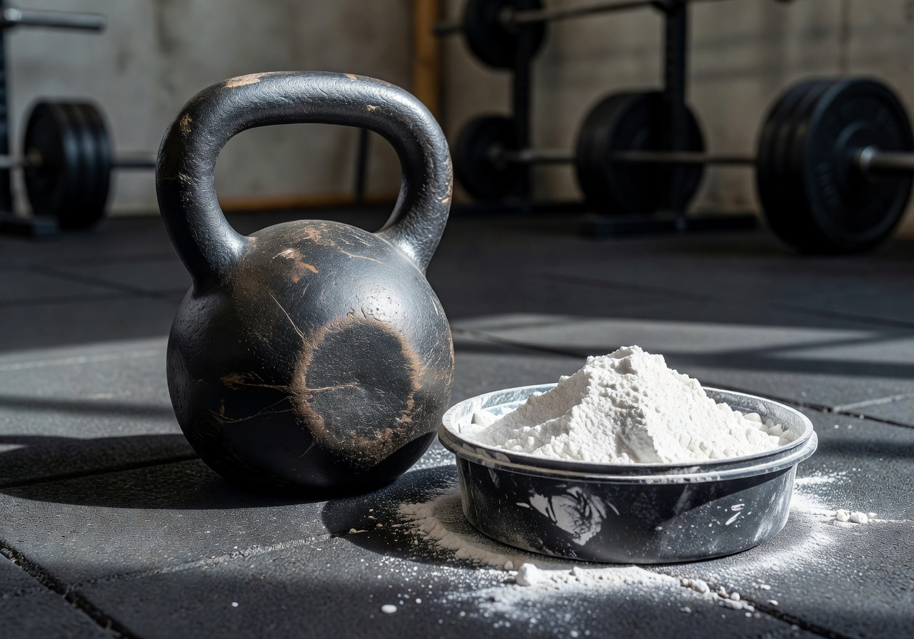Heavy duty gym kettlebell and weightlifting chalk