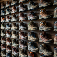 Hiking boots display wall