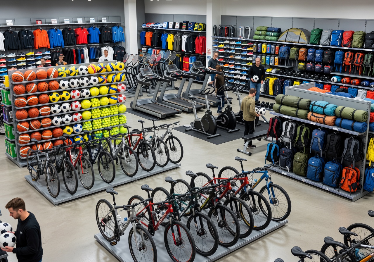 Interior of Decathlon Germany store showing diverse sports equipment