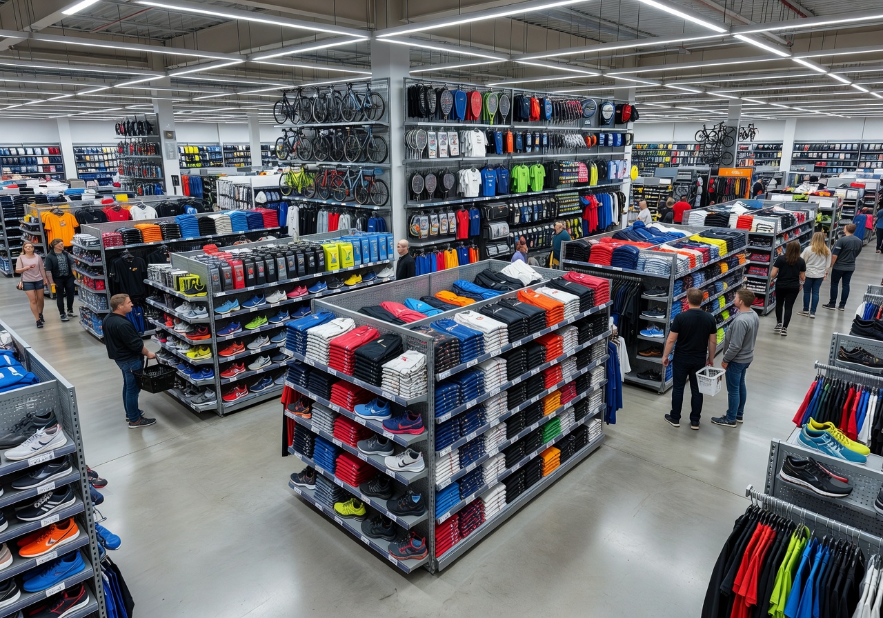 Wide interior view of Decathlon mega store in Germany